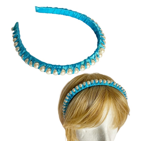 Accessories - New Women and Girls Satin Hair Band Accessories Hand made blue With White pearls